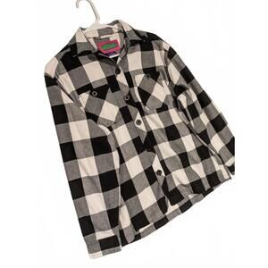 Empyre Buffalo Check Black White Plaid Button Front Flannel Shirt Mens Small